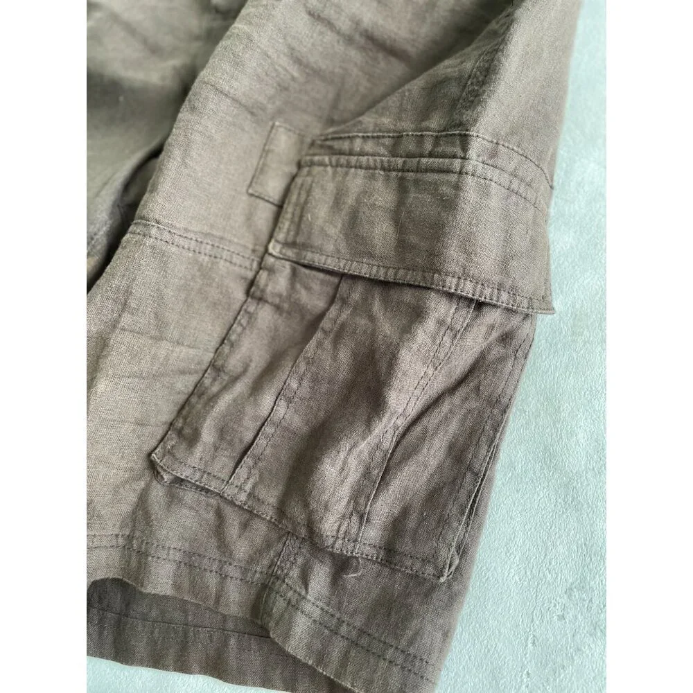 Old Navy Brown 100% Linen Mens Cargo Pocket Shorts Comfortable Casual Preppy 36